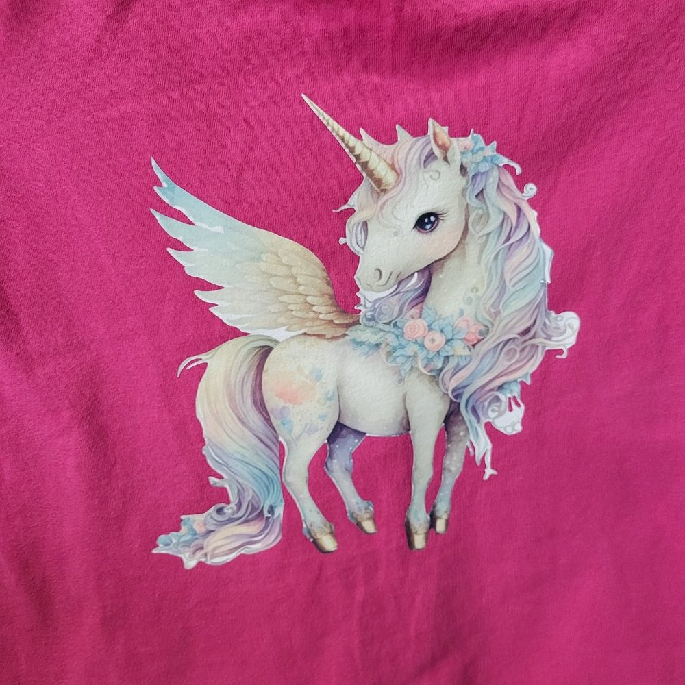 Children's Pink Unicorn T Shirt - Personalized- Size M (8)